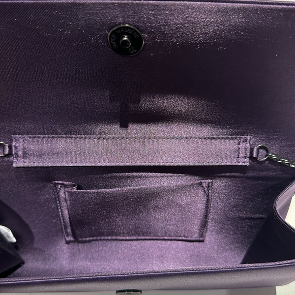Dark purple satin evening clutch with crystal bow detail - Picture 3 of 4